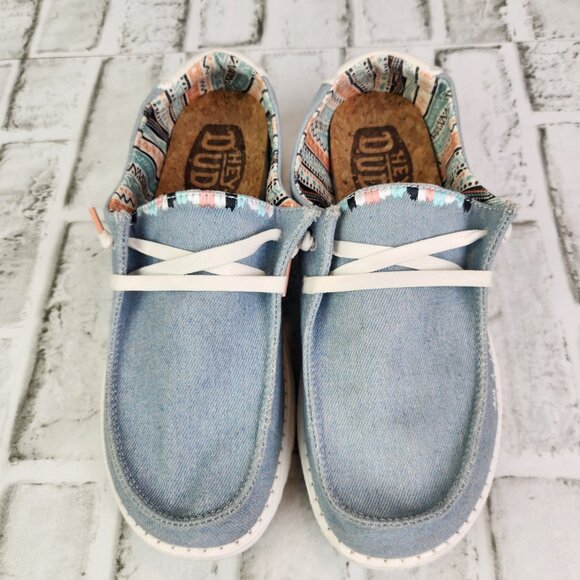 Hey Dude Wendy Boho Women's Size 8 Blue Denim Slip On Comfort Casual Flat Shoes - Picture 9 of 10